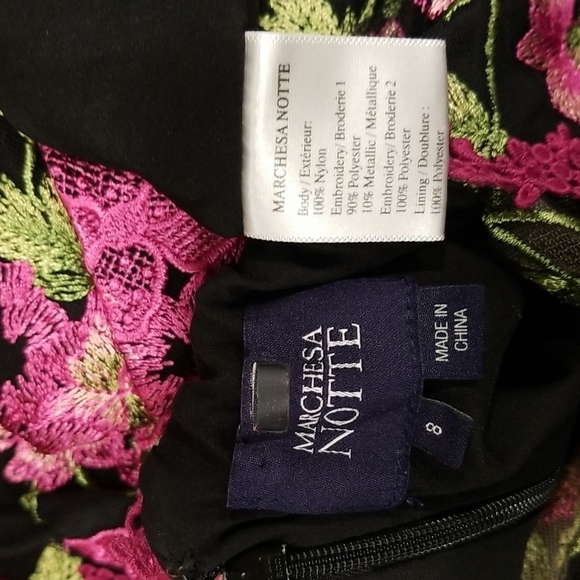 💕MARCHESA NOTTE💕 Sleeveless Embroidered Cocktail Dress ~ Black Floral Print 8 - Picture 16 of 16